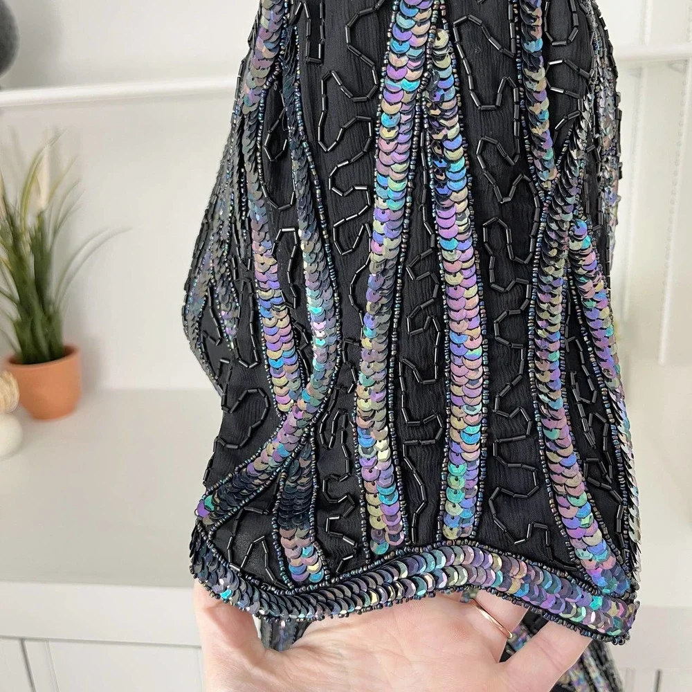 Vintage Laurence Kazar Women's Beaded Sequin Silk Dress Size 6/8 - Picture 4 of 8